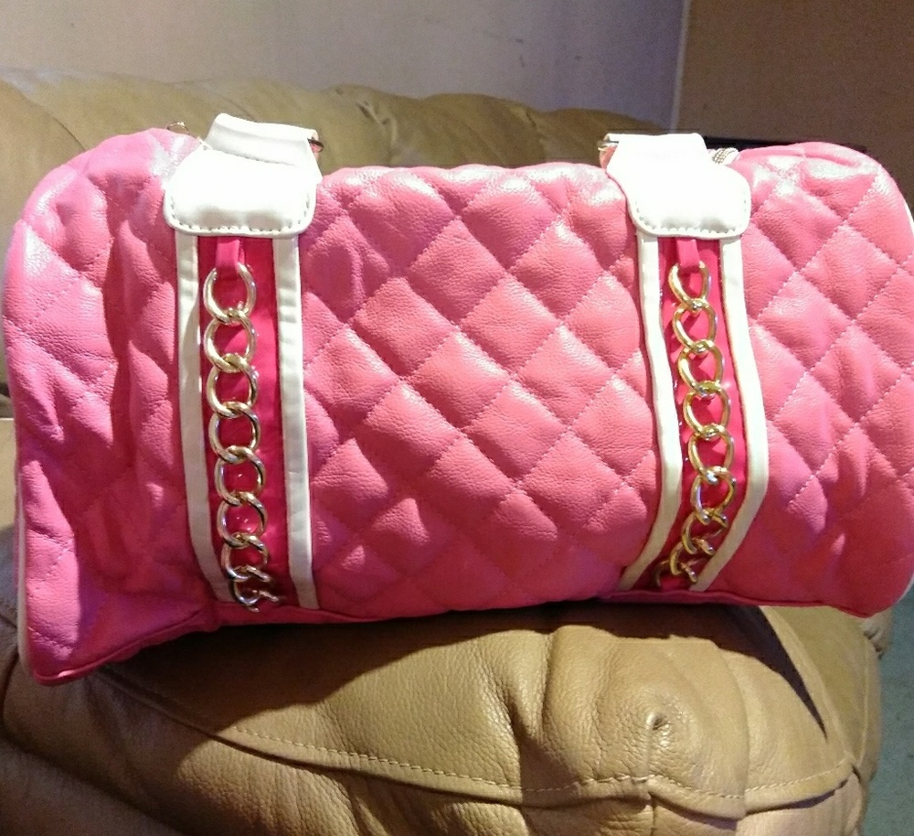 Pink with gold accents quilted handbag